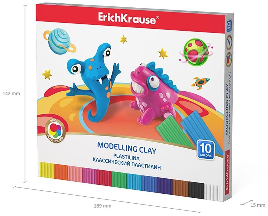 Пластилин 10 цветов, ErichKrause Cosmic Monsters, премиум, со стеком, 180 г