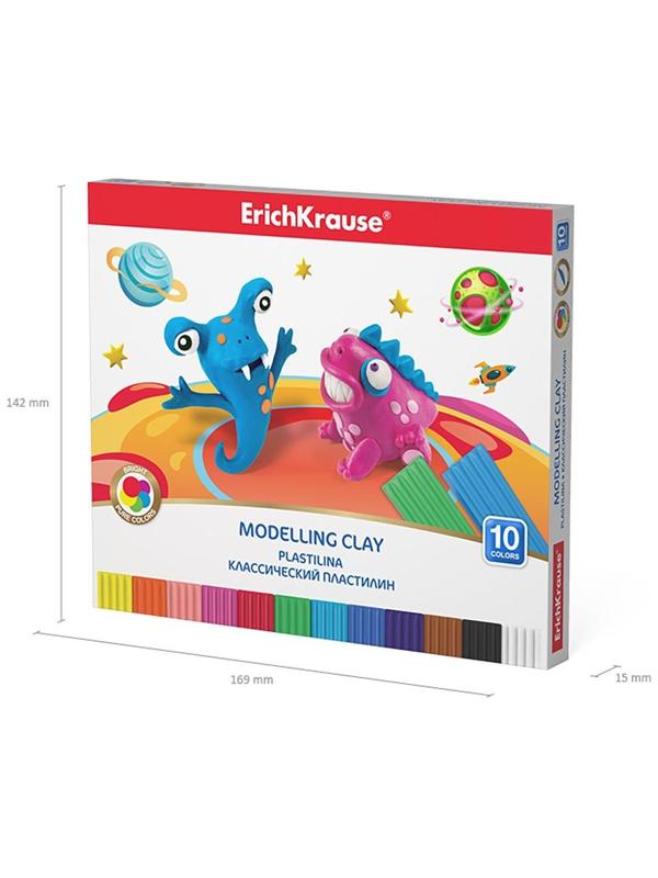 Пластилин 10 цветов, ErichKrause Cosmic Monsters, премиум, со стеком, 180 г