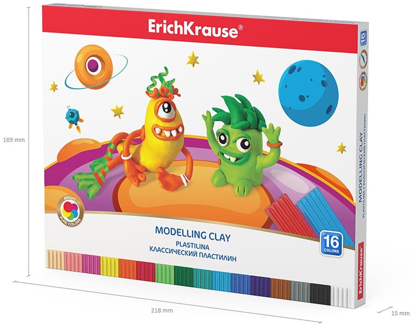 Пластилин 16 цветов, ErichKrause Cosmic Monsters, премиум, со стеком, 288 г