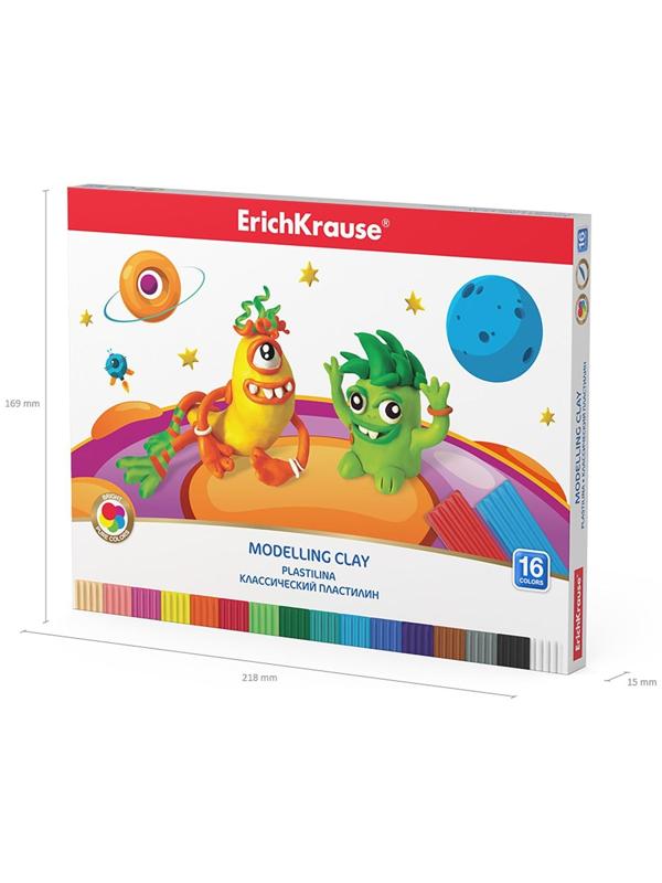 Пластилин 16 цветов, ErichKrause Cosmic Monsters, премиум, со стеком, 288 г