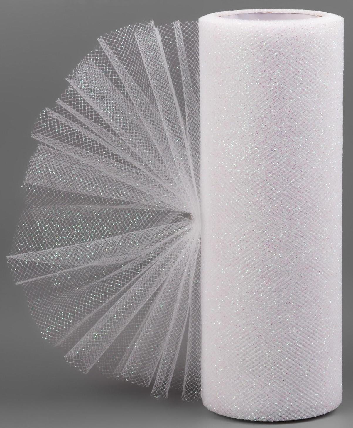 Фатин с глиттером, 15 см, 11 ± 1 г/кв.м, 9 ± 0,5 м, цвет белый №1
