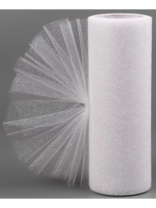 Фатин с глиттером, 15 см, 11 ± 1 г/кв.м, 9 ± 0,5 м, цвет белый №1