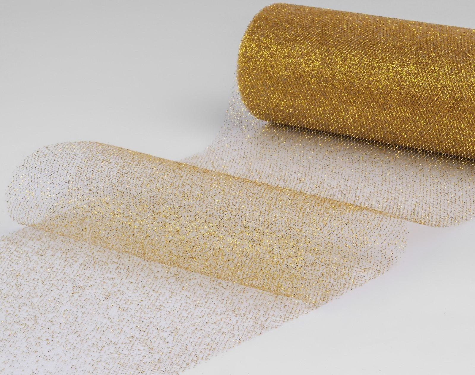 Фатин с глиттером, 15 см, 11 ± 1 г/кв.м, 9 ± 0,5 м, цвет золотой №05