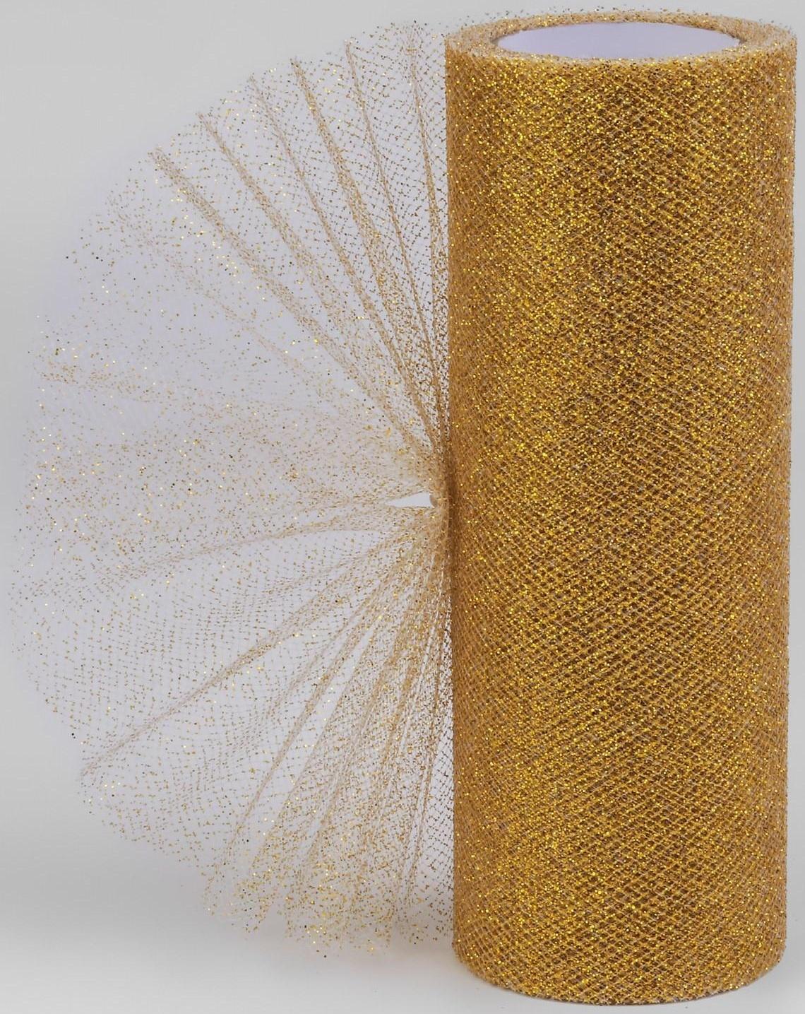 Фатин с глиттером, 15 см, 11 ± 1 г/кв.м, 9 ± 0,5 м, цвет золотой №05