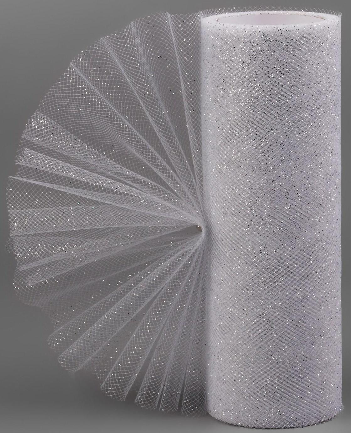 Фатин с глиттером, 15 см, 11 ± 1 г/кв.м, 9 ± 0,5 м, цвет серебряный №06