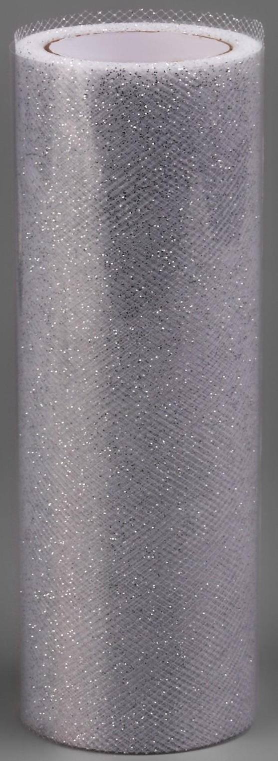Фатин с глиттером, 15 см, 11 ± 1 г/кв.м, 9 ± 0,5 м, цвет серебряный №06