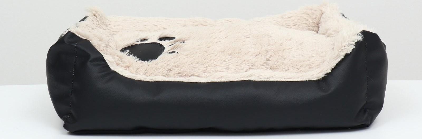 Лежак с подушкой  мех, экокожа,  57 х 41 х 17см,бежевый