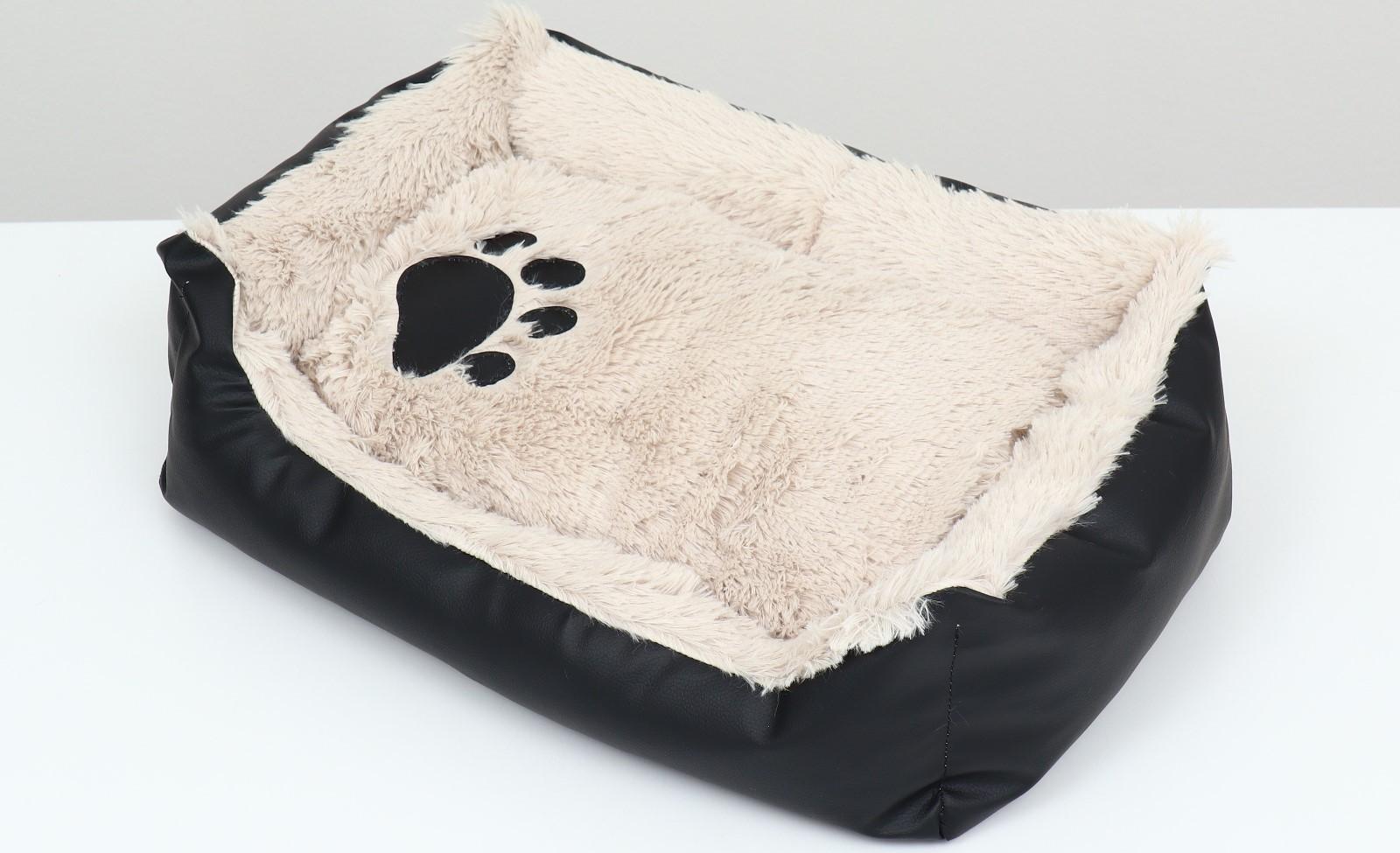 Лежак с подушкой  мех, экокожа,  57 х 41 х 17см,бежевый