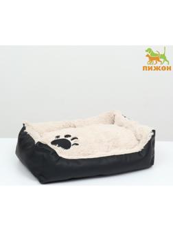 Лежак с подушкой  мех, экокожа,  57 х 41 х 17см,бежевый