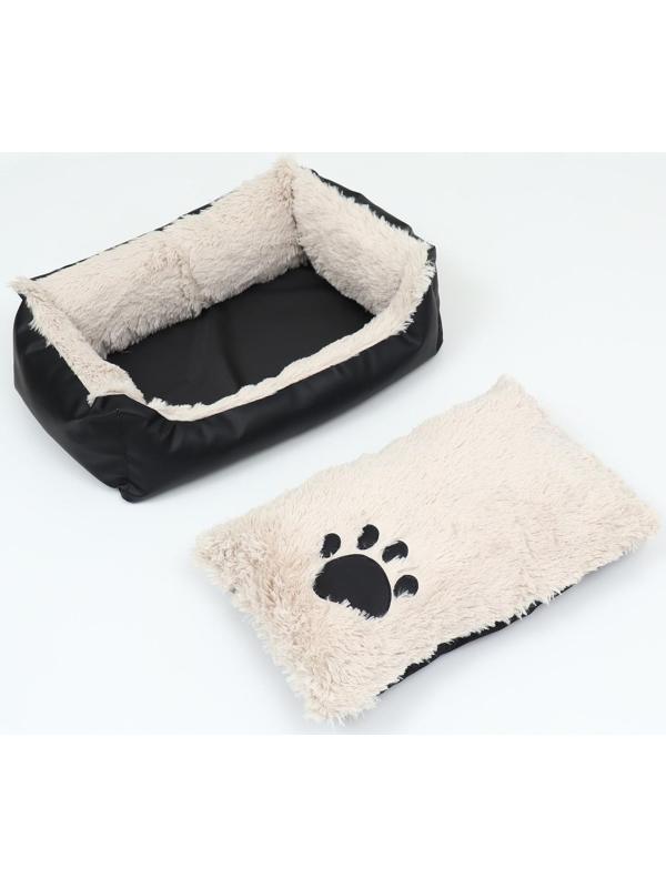 Лежак с подушкой  мех, экокожа,  57 х 41 х 17см,бежевый