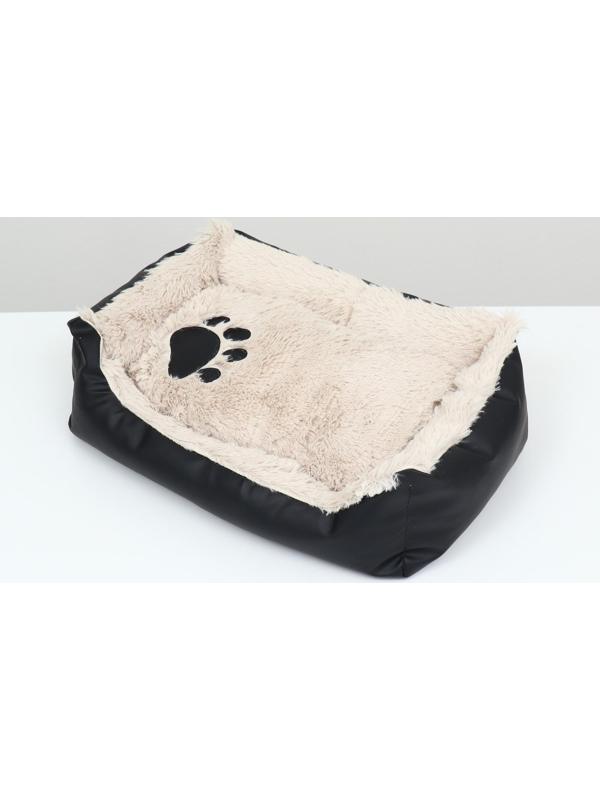 Лежак с подушкой  мех, экокожа,  57 х 41 х 17см,бежевый