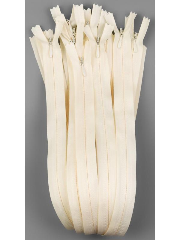 Молния потайная, №3, неразъёмная, замок автомат, 60 см, цвет слоновая кость