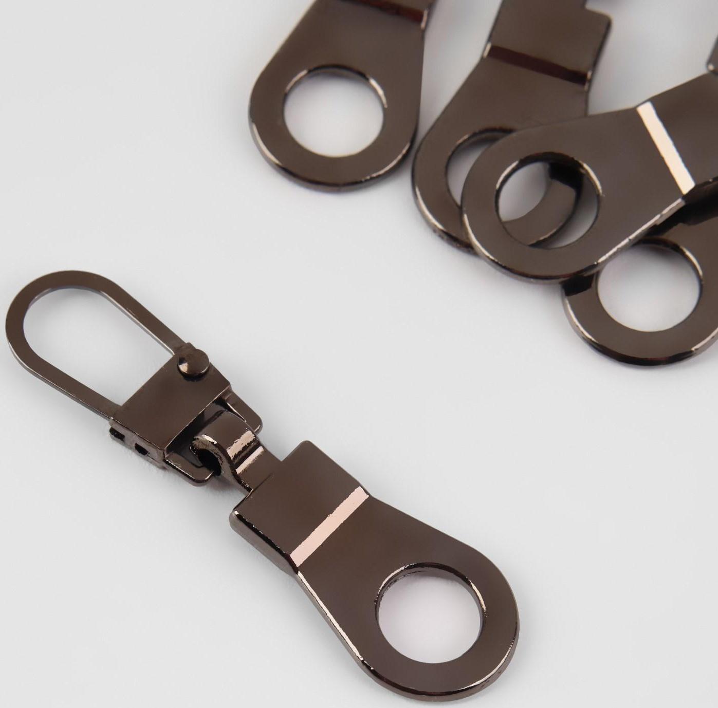 Пуллер для молнии, металлический, 4 × 1,2 см, 5 шт, цвет чёрный никель