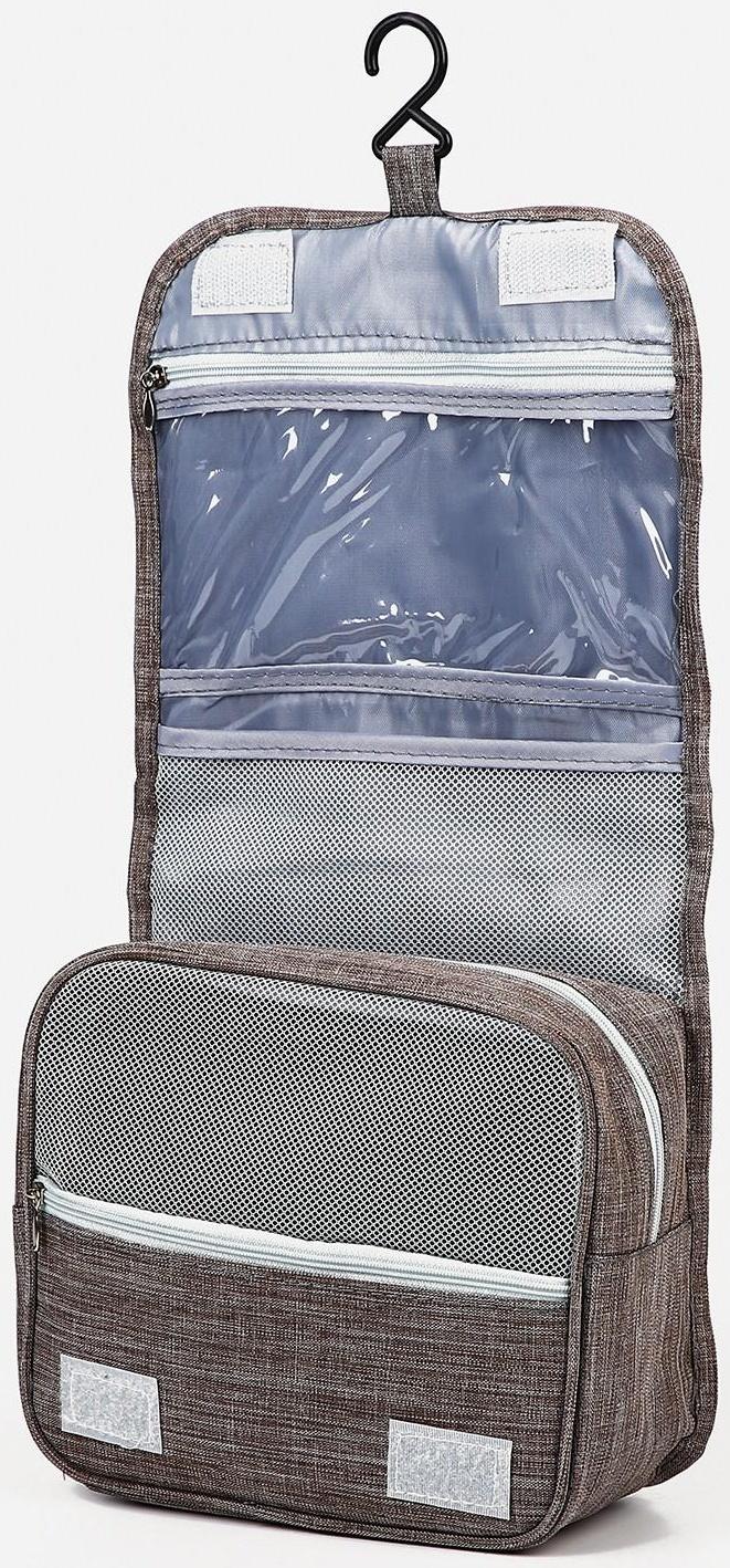 Косметичка-несессер на липучках, с крючком, цвет серый