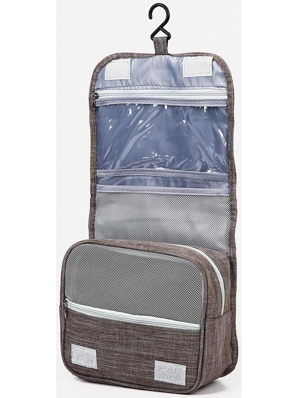 Косметичка-несессер на липучках, с крючком, цвет серый