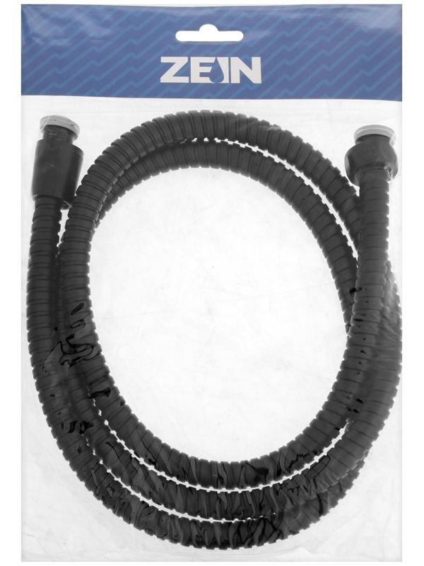 Душевой шланг ZEIN Z30PB, 150 см, гайки металл, латунная втулка, нержавеющая сталь, черный