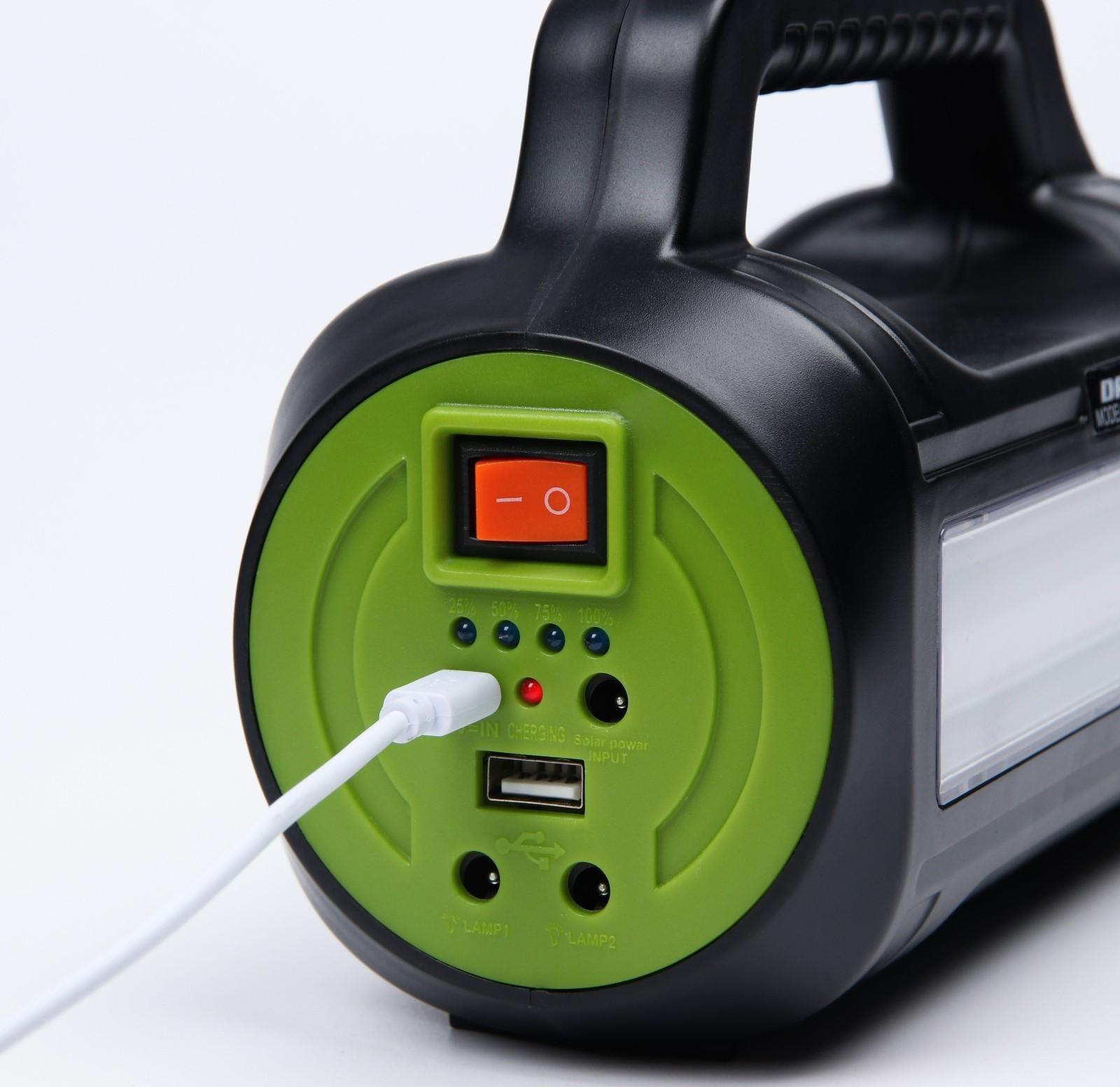 Фонарь прожекторный аккумуляторный, 10+10 Вт, 4000 мАч, Т6+LED, 6 режимов, солнечная батарея   93141