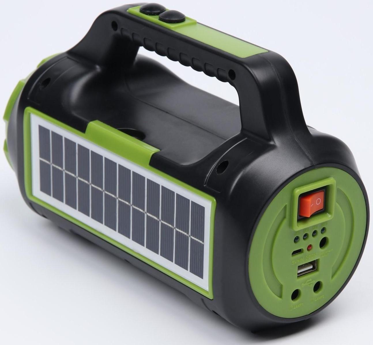 Фонарь прожекторный аккумуляторный, 10+10 Вт, 4000 мАч, Т6+LED, 6 режимов, солнечная батарея   93141