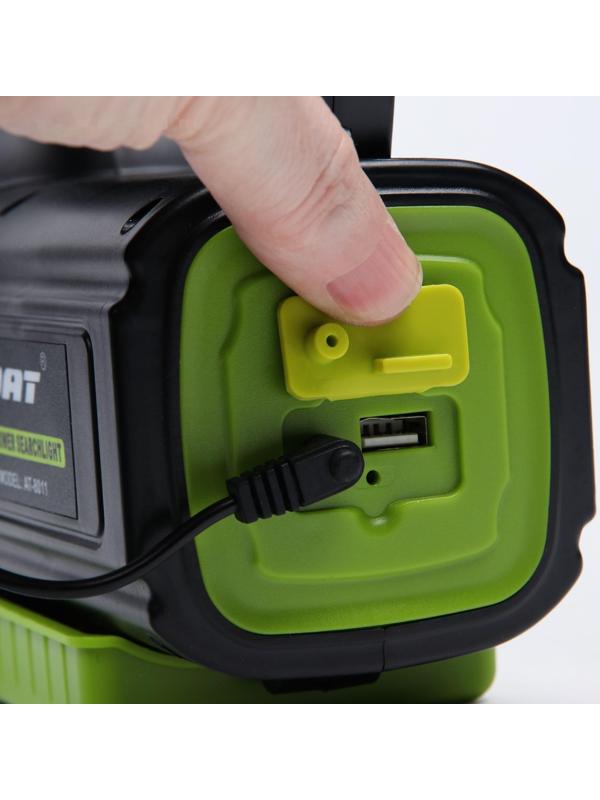 Фонарь прожекторный аккумуляторный, 20+10 Вт, 9000 мАч, Т6+LED, 6 режимов, USB