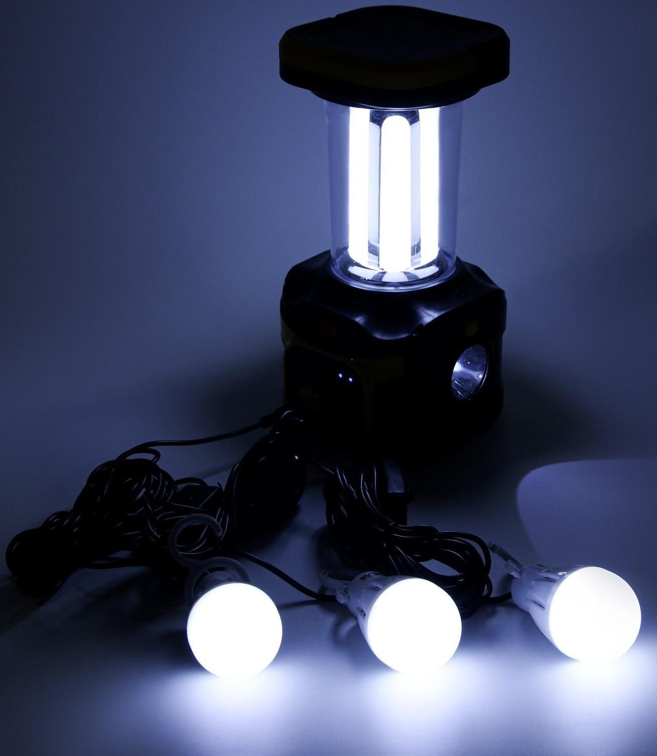 Фонарь кемпинговый аккумуляторный, 20+10 Вт, LED, индикатор заряда, USB, солнечная батарея