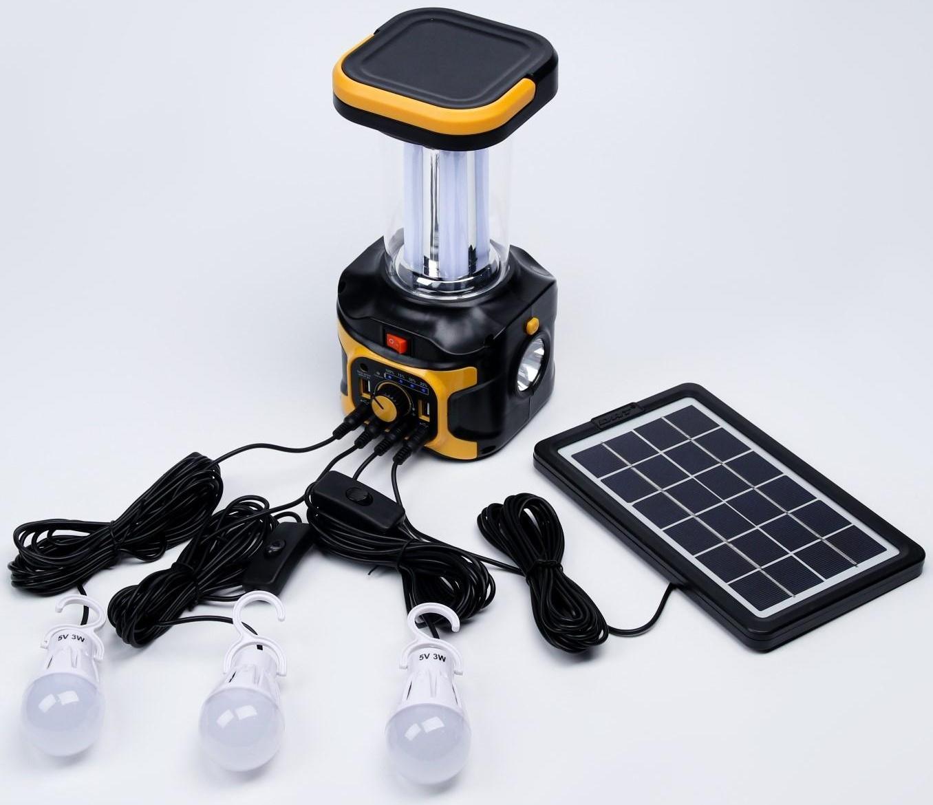 Фонарь кемпинговый аккумуляторный, 20+10 Вт, LED, индикатор заряда, USB, солнечная батарея