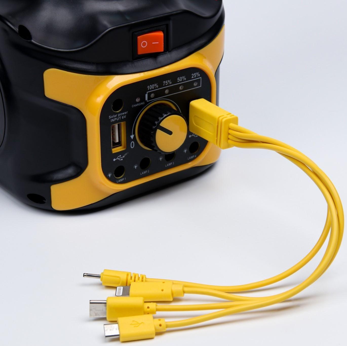 Фонарь кемпинговый аккумуляторный, 20+10 Вт, LED, индикатор заряда, USB, солнечная батарея