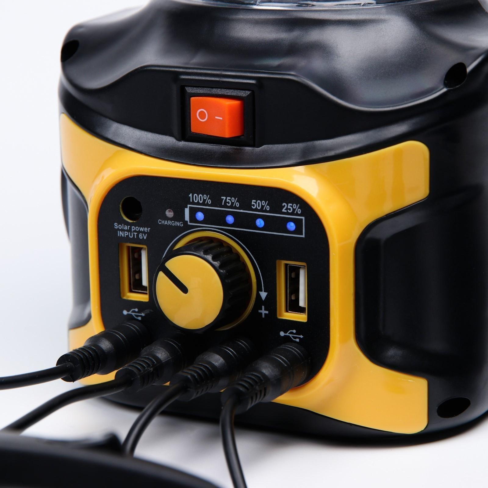 Фонарь кемпинговый аккумуляторный, 20+10 Вт, LED, индикатор заряда, USB, солнечная батарея