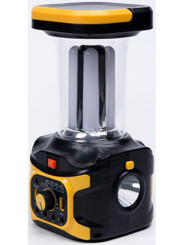 Фонарь кемпинговый аккумуляторный, 20+10 Вт, LED, индикатор заряда, USB, солнечная батарея