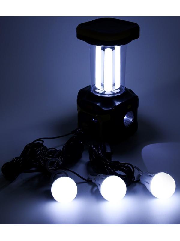 Фонарь кемпинговый аккумуляторный, 20+10 Вт, LED, индикатор заряда, USB, солнечная батарея