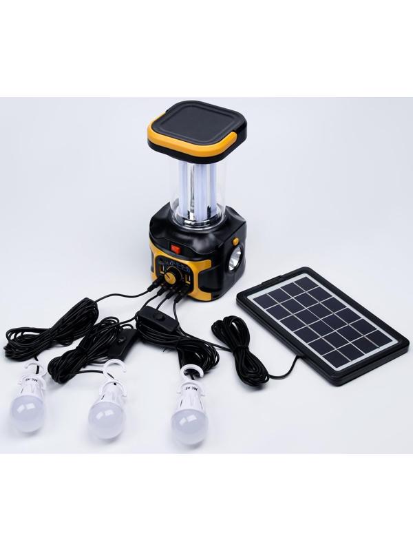 Фонарь кемпинговый аккумуляторный, 20+10 Вт, LED, индикатор заряда, USB, солнечная батарея
