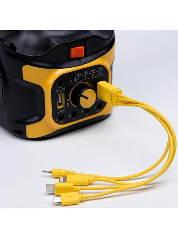 Фонарь кемпинговый аккумуляторный, 20+10 Вт, LED, индикатор заряда, USB, солнечная батарея