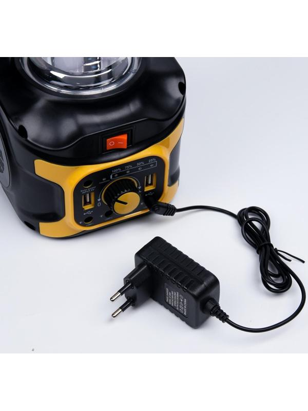 Фонарь кемпинговый аккумуляторный, 20+10 Вт, LED, индикатор заряда, USB, солнечная батарея