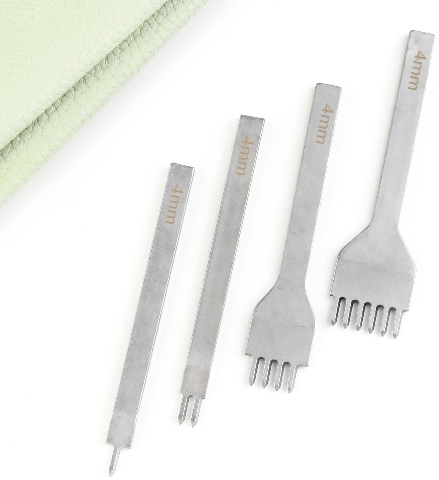 Набор строчных ромбовидных пробойников для кожи, шаг = 4 мм, 4 шт, цвет никель