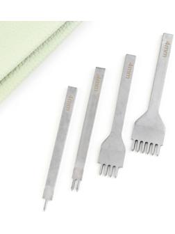 Набор строчных ромбовидных пробойников для кожи, шаг = 4 мм, 4 шт, цвет никель