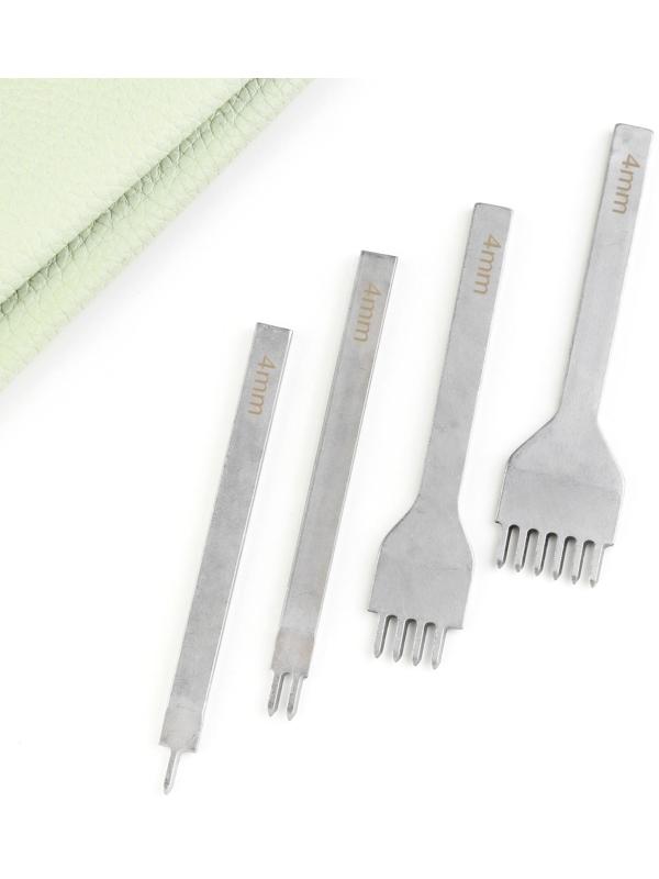 Набор строчных ромбовидных пробойников для кожи, шаг = 4 мм, 4 шт, цвет никель