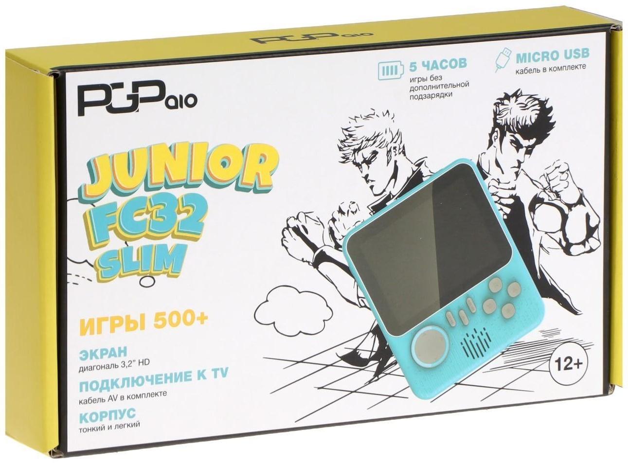 Игровая приставка PGP AIO Junior FC32a Slim, AV кабель, 8 бит, 500 игр, голубая