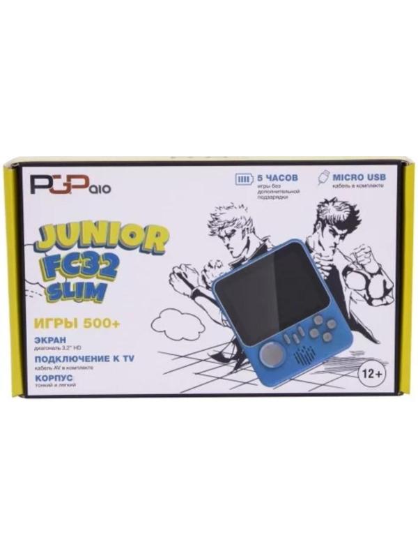 Игровая приставка PGP AIO Junior FC32a Slim, AV кабель, 8 бит, 500 игр, голубая