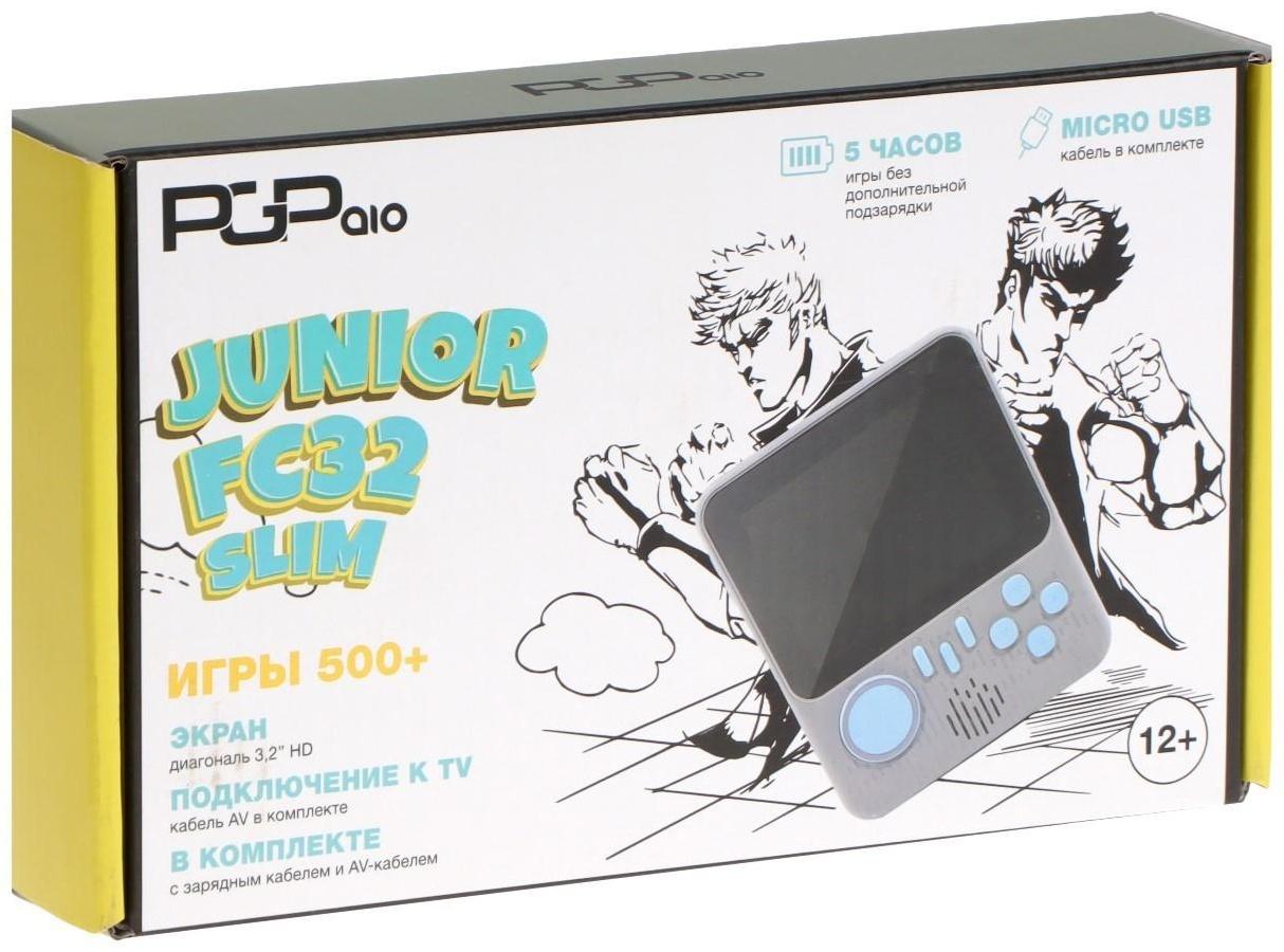 Игровая приставка PGP AIO Junior FC32b Slim, AV кабель, 8 бит, 500 игр, серая