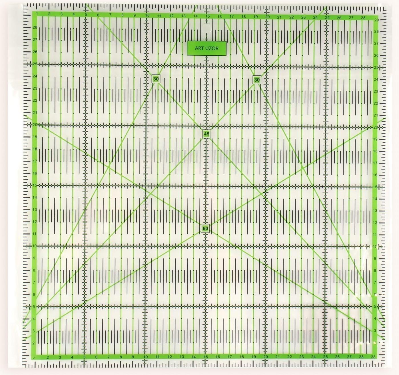 Линейка для квилтинга и пэчворка, 30 × 30 см, цвет прозрачный/зелёный