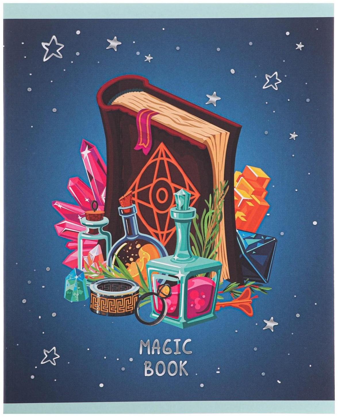 Тетрадь 48 листов в клетку на скрепе, Magic book, мелованный картон, глиттер лак, блок белый офсет 60г/м2 / Микс 1 шт.