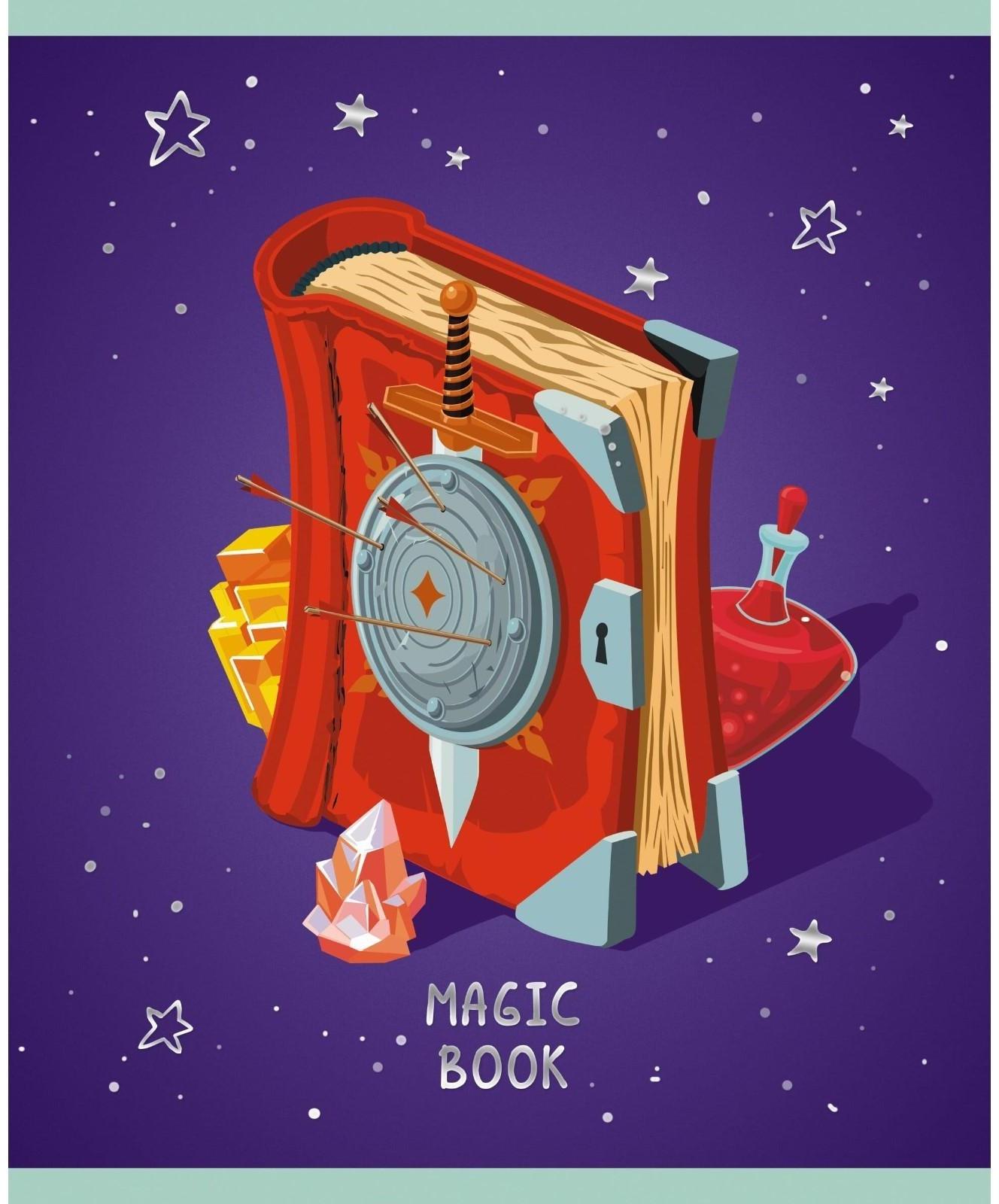 Тетрадь 48 листов в клетку на скрепе, Magic book, мелованный картон, глиттер лак, блок белый офсет 60г/м2 / Микс 1 шт.