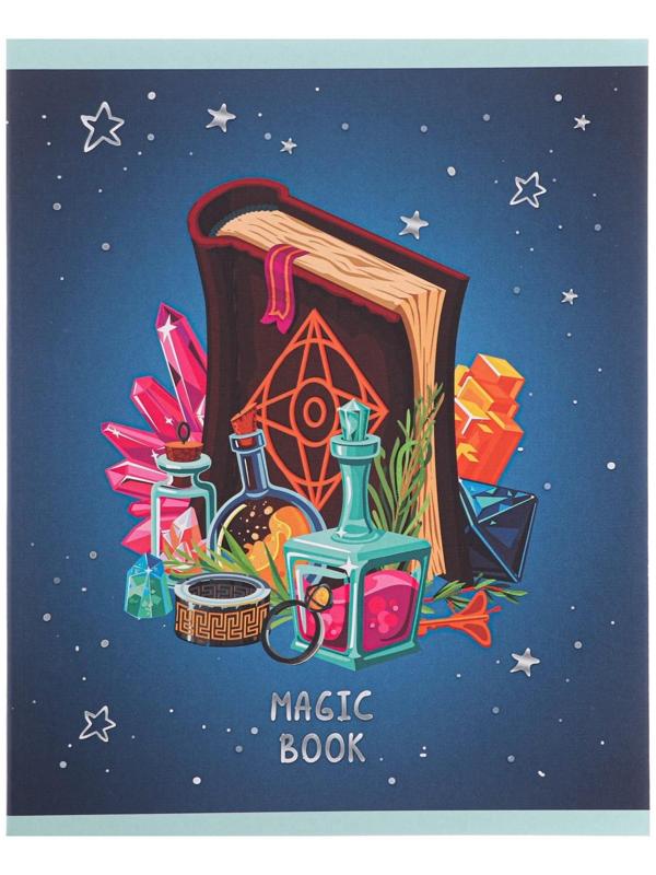 Тетрадь 48 листов в клетку на скрепе, Magic book, мелованный картон, глиттер лак, блок белый офсет 60г/м2 / Микс 1 шт.
