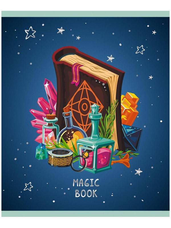 Тетрадь 48 листов в клетку на скрепе, Magic book, мелованный картон, глиттер лак, блок белый офсет 60г/м2 / Микс 1 шт.