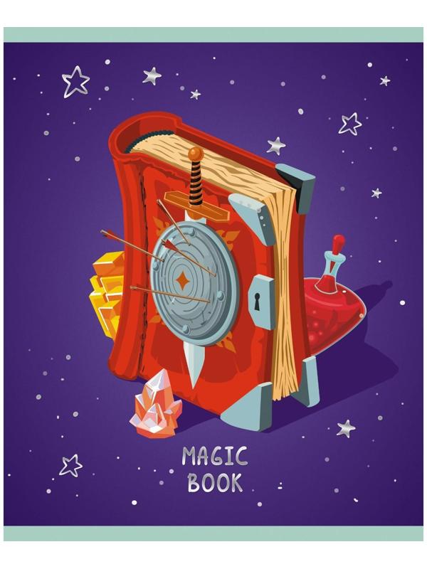 Тетрадь 48 листов в клетку на скрепе, Magic book, мелованный картон, глиттер лак, блок белый офсет 60г/м2 / Микс 1 шт.