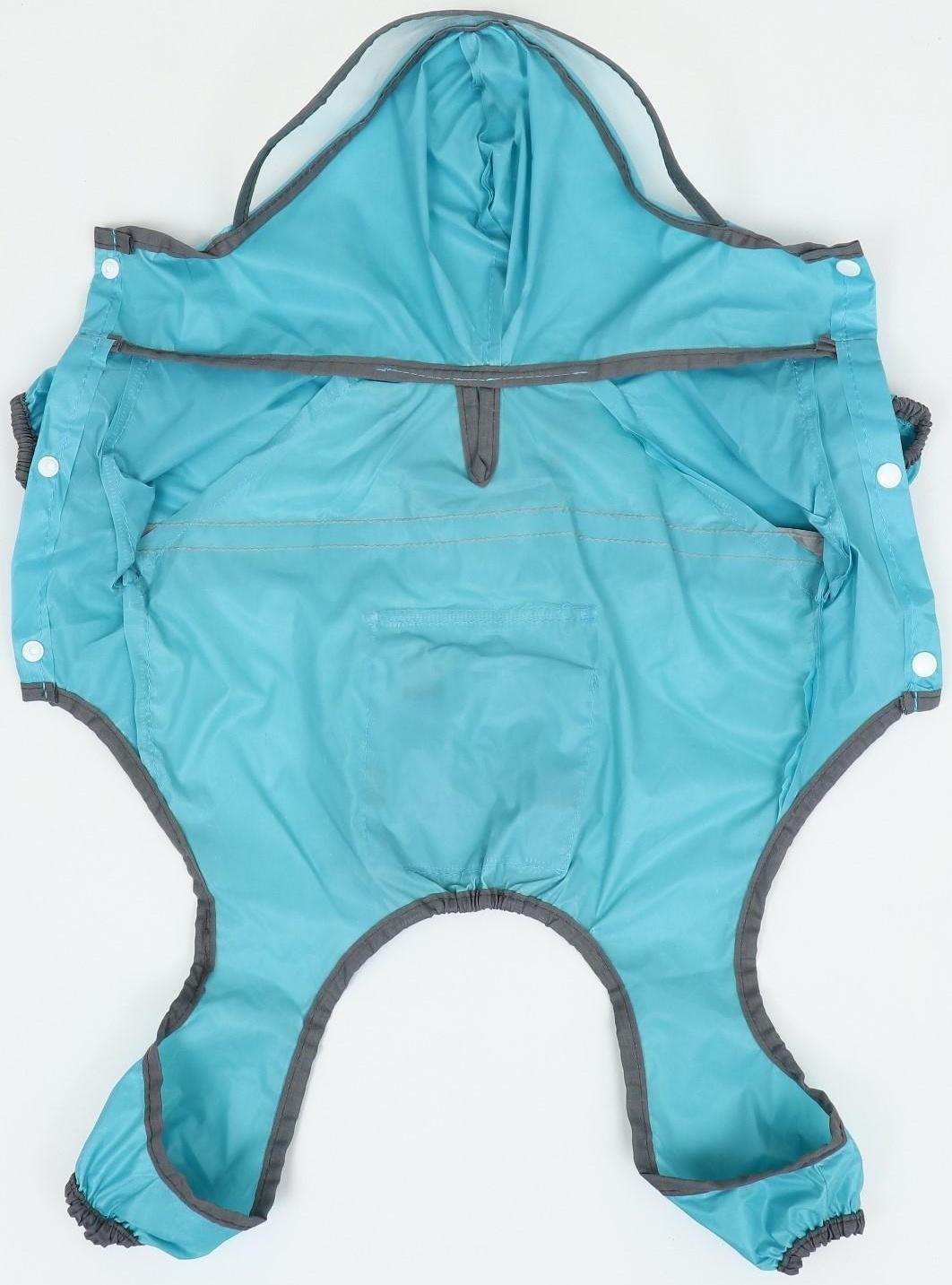 Комбинезон для собак, демисезонный с козырьком, размер S (ДС 28, Ог 41, ОШ 31 см), голубой