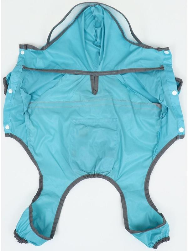 Комбинезон для собак, демисезонный с козырьком, размер S (ДС 28, Ог 41, ОШ 31 см), голубой