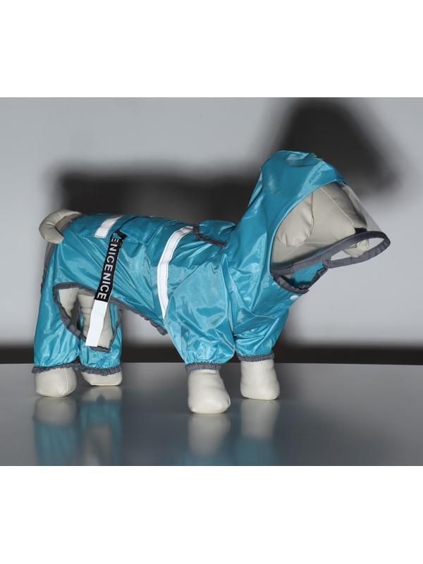 Комбинезон для собак, демисезонный с козырьком, размер S (ДС 28, Ог 41, ОШ 31 см), голубой