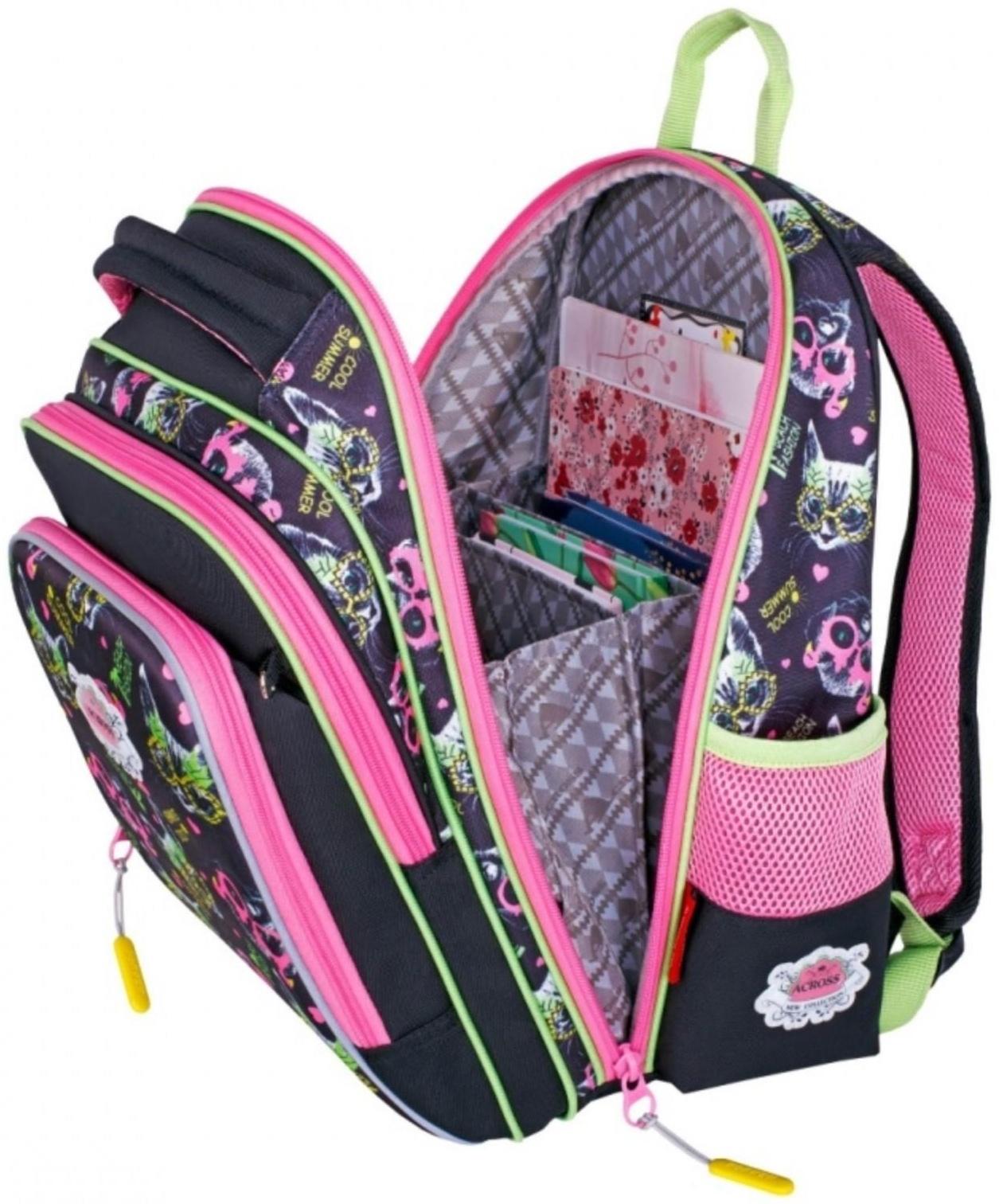 Рюкзак каркасный 39 х 29 х 17 см, Across 640, наполнение: мешок, чёрный/розовый ACR22-640-10