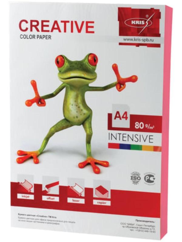 Бумага цветная А4 100л Интенсив Креатив, цв розовый, 80г/м2 БИ-100роз