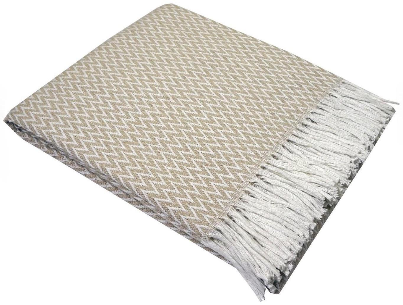 Плед Валенсия 140х200см, белый/песочный, хлопок 50%, полиэстер 30%, пан 20%